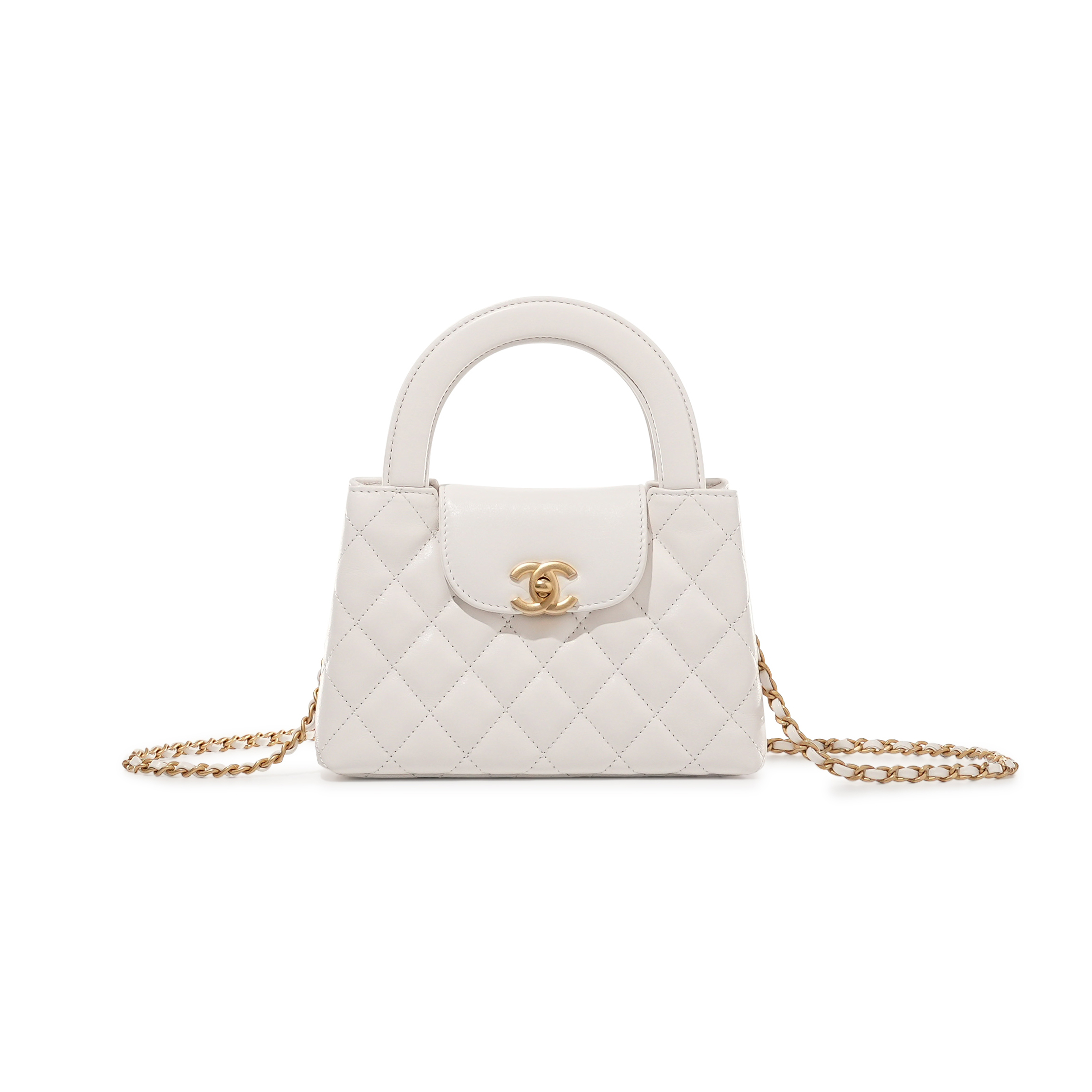 CHANEL MASTER WHITE QUILTED AGED CALFSKIN MINI KELLY BAG BRUSHED GOLD HARDWARE AS4416 (19*13*7cm)